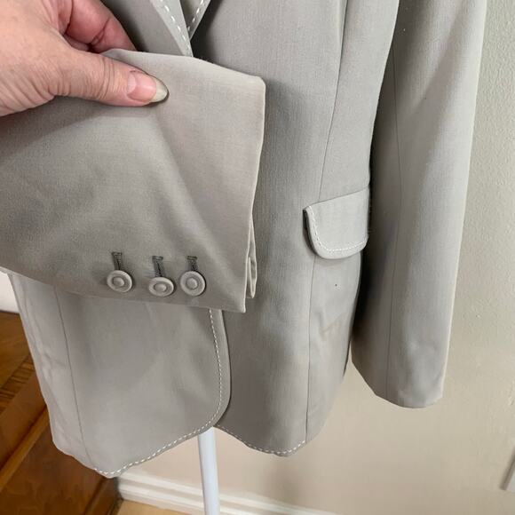 CAbi Size 10 Mist Grey Stitched Paisley Lined One Button Blazer Career Work - Picture 8 of 11